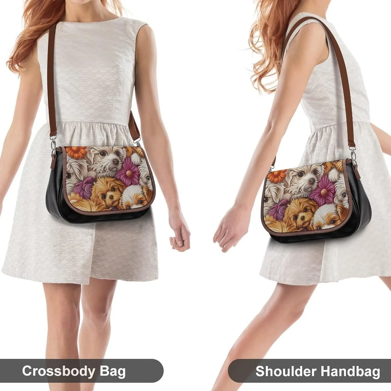 Women's Handbags Floral Print Spacious Multi-Pocket Shoulder Bags Outdoor Hook-and-Loop Crossbody Bags