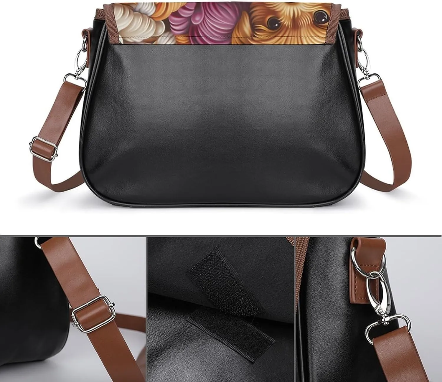 Women's Handbags Floral Print Spacious Multi-Pocket Shoulder Bags Outdoor Hook-and-Loop Crossbody Bags