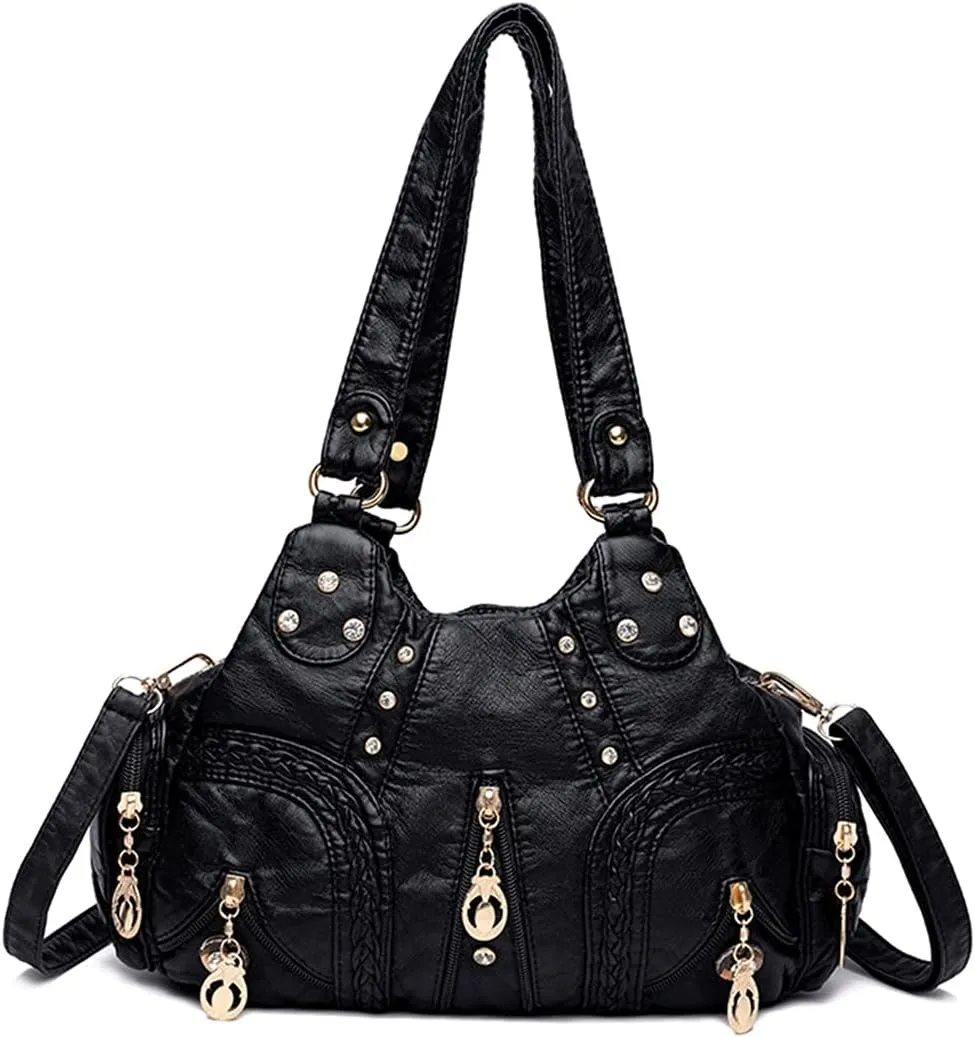 Women's Handbags Leather Casual Crossbody Bags for Women Ladies Designer Tote Handbag Top-Handle Quality Shoulder Bag(Black)