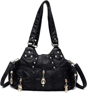 Women's Handbags Leather Casual Crossbody Bags for Women Ladies Designer Tote Handbag Top-Handle Quality Shoulder Bag(Black)