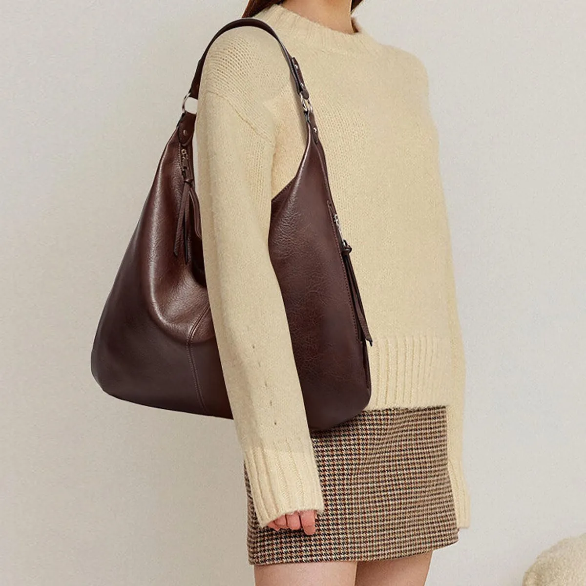 Women's Hobo Bag Soft PU Leather Tote Shoulder Bag Vintage Slouchy Handbag