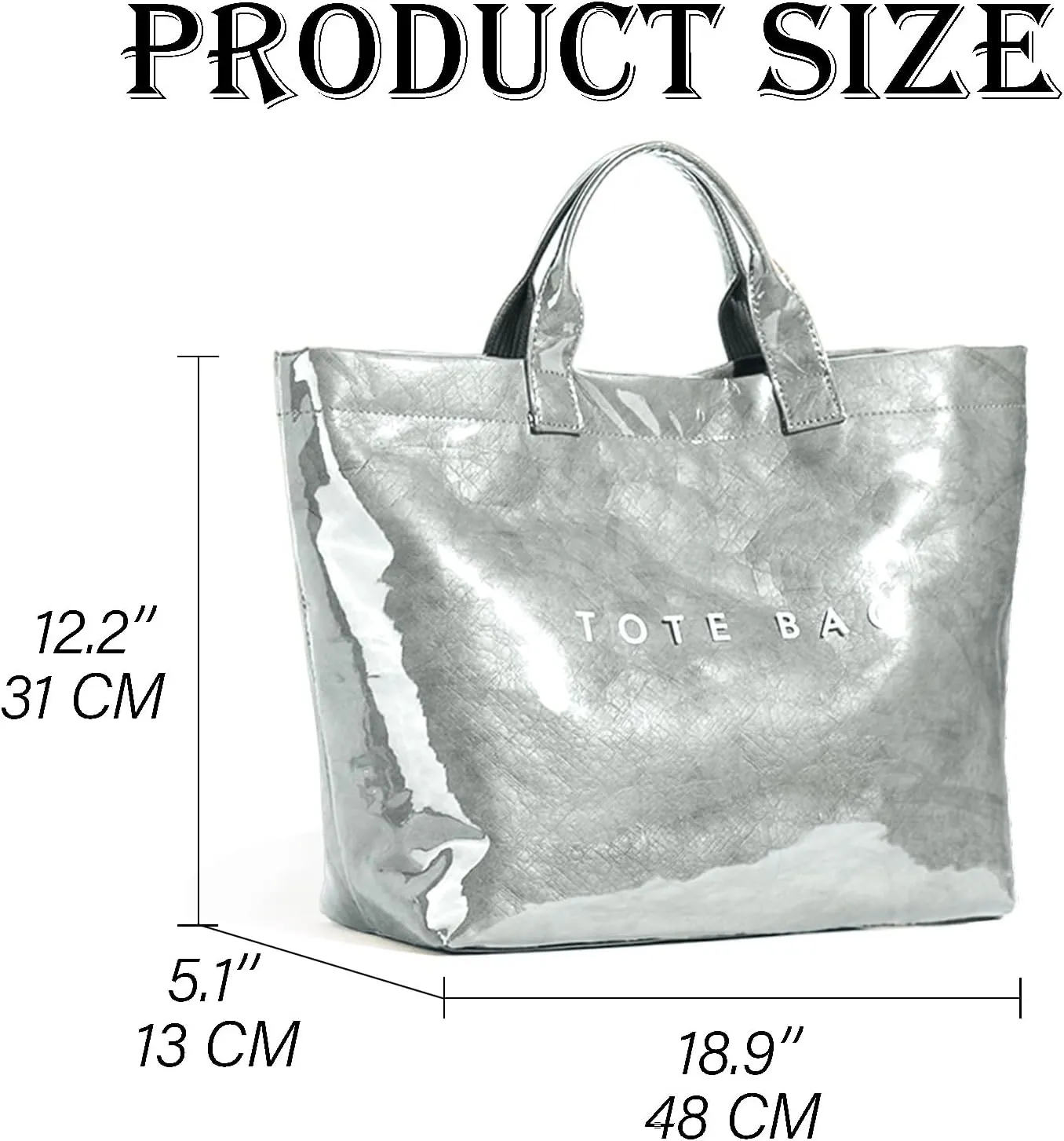 Women's Large PVC Tote Bag Letters Print Handbags Kraft Paper Shoulder Bag Clear Shopping Hobo Bag