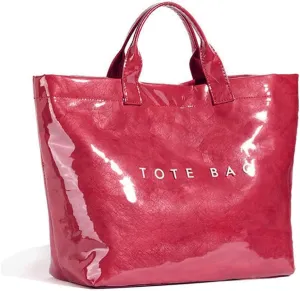 Women's Large PVC Tote Bag Letters Print Handbags Kraft Paper Shoulder Bag Clear Shopping Hobo Bag