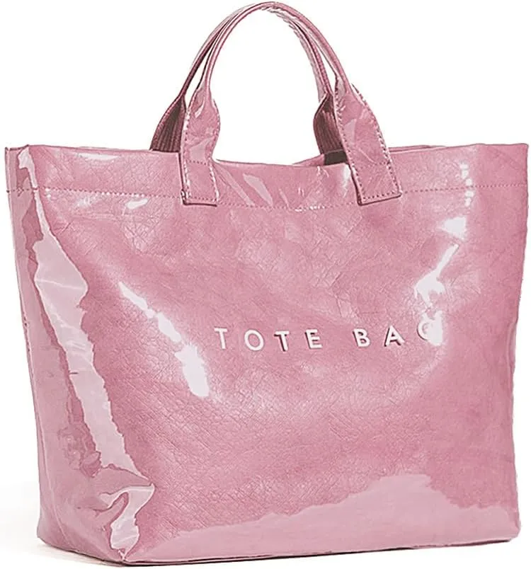 Women's Large PVC Tote Bag Letters Print Handbags Kraft Paper Shoulder Bag Clear Shopping Hobo Bag