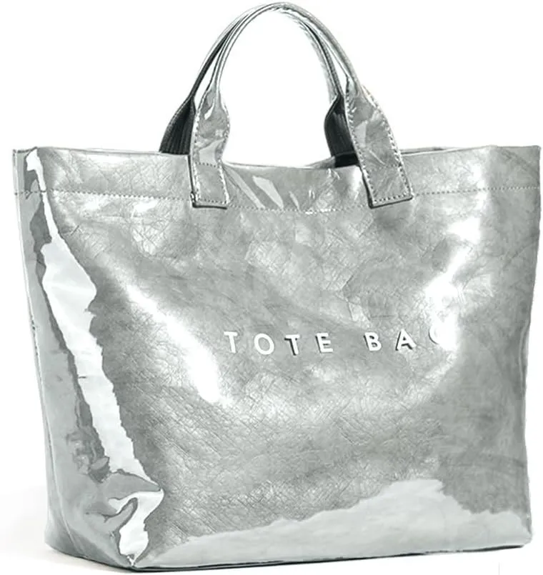 Women's Large PVC Tote Bag Letters Print Handbags Kraft Paper Shoulder Bag Clear Shopping Hobo Bag