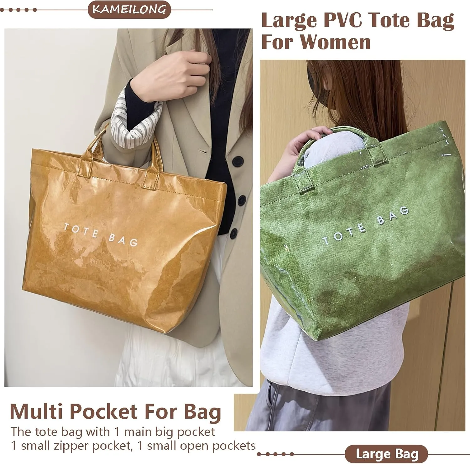 Women's Large PVC Tote Bag Letters Print Handbags Kraft Paper Shoulder Bag Clear Shopping Hobo Bag