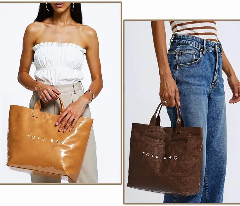 Women's Large PVC Tote Bag Letters Print Plastic Handbags Kraft Paper Clear Shopping Work Shoulder Hobo Bag