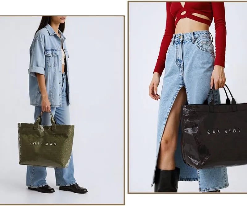 Women's Large PVC Tote Bag Letters Print Plastic Handbags Kraft Paper Clear Shopping Work Shoulder Hobo Bag