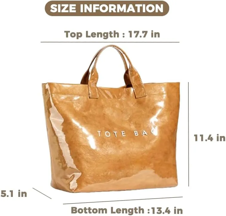 Women's Large PVC Tote Bag Letters Print Plastic Handbags Kraft Paper Clear Shopping Work Shoulder Hobo Bag