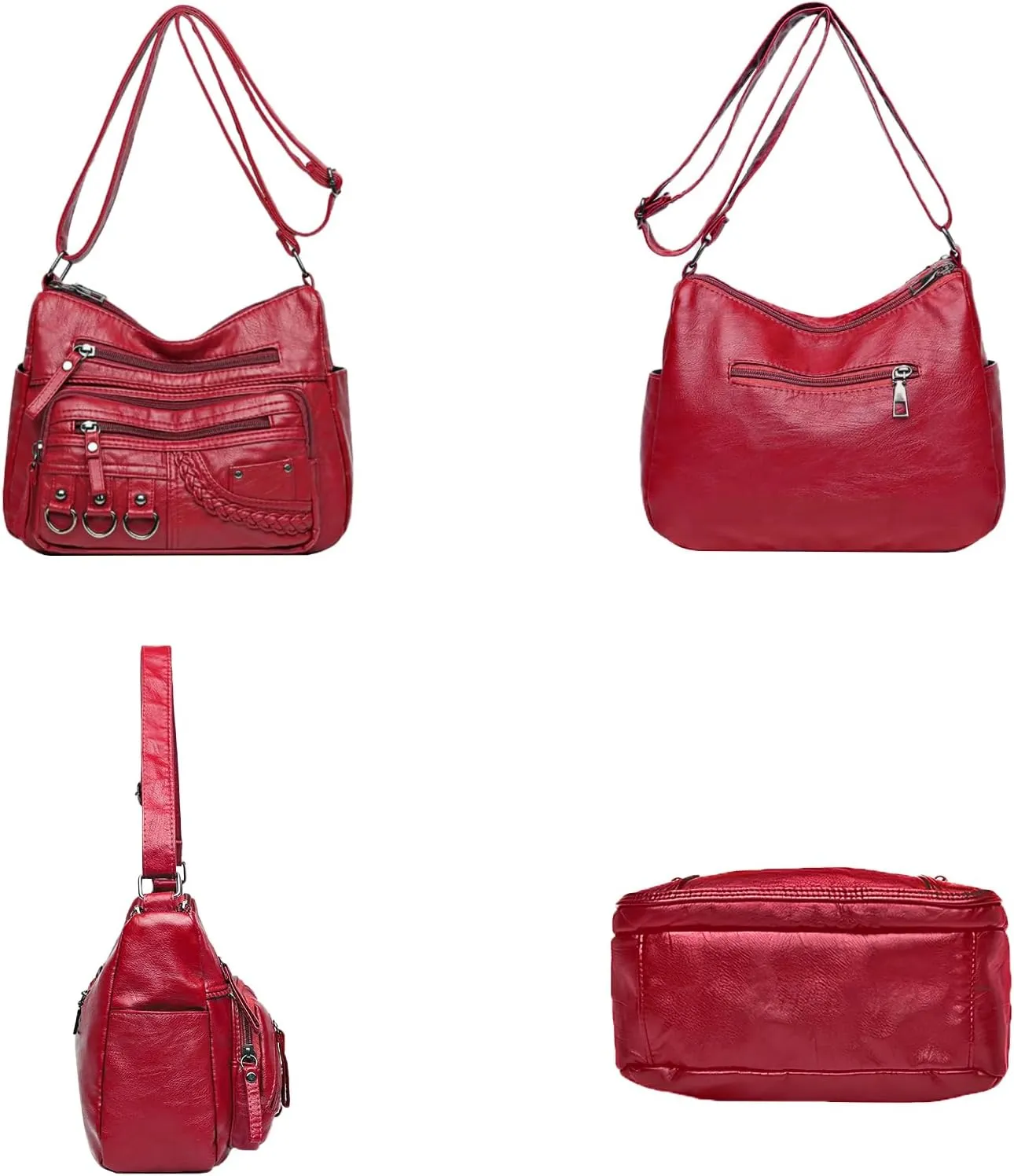 Womens Leather Handbag Multi-Pocket Crossbody Bag Waterproof Hobo Shoulder Bag with Adjustable Shoulder Strap