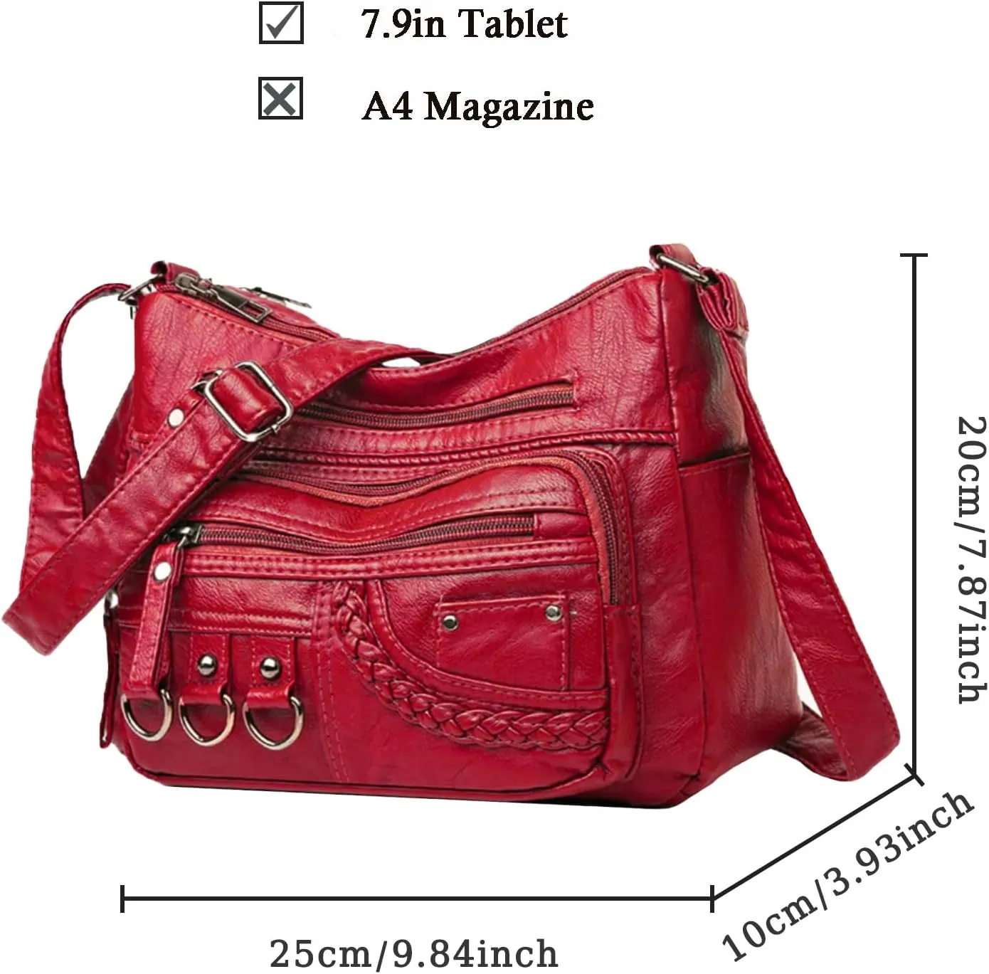 Womens Leather Handbag Multi-Pocket Crossbody Bag Waterproof Hobo Shoulder Bag with Adjustable Shoulder Strap