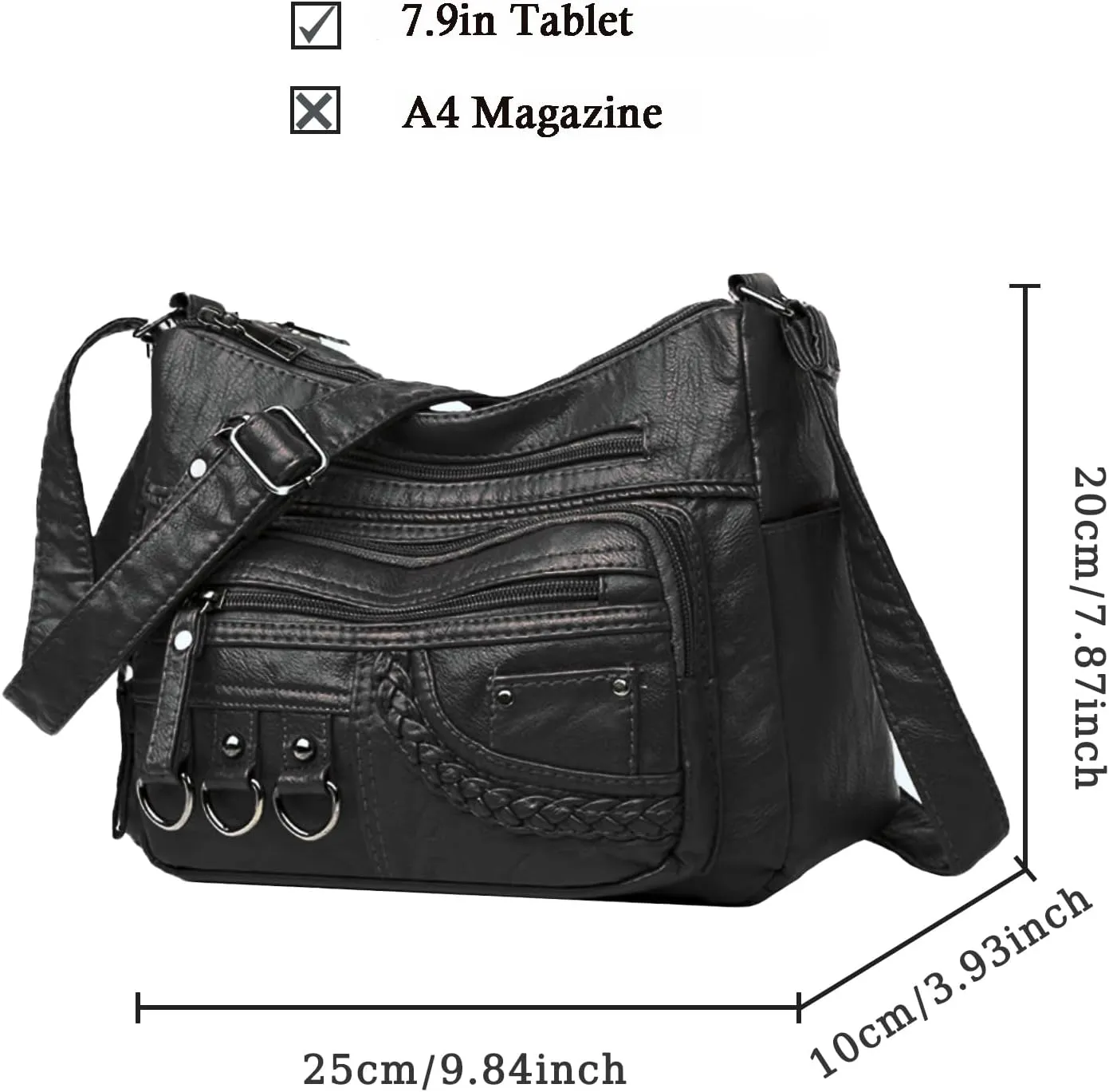 Womens Leather Handbag Multi-Pocket Crossbody Bag Waterproof Hobo Shoulder Bag with Adjustable Shoulder Strap
