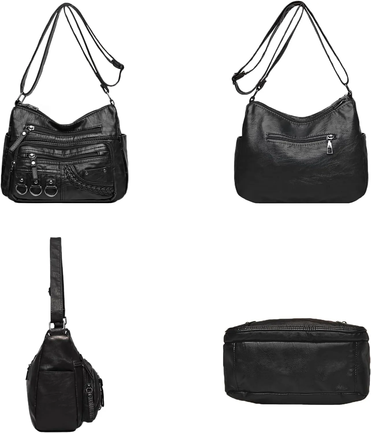 Womens Leather Handbag Multi-Pocket Crossbody Bag Waterproof Hobo Shoulder Bag with Adjustable Shoulder Strap
