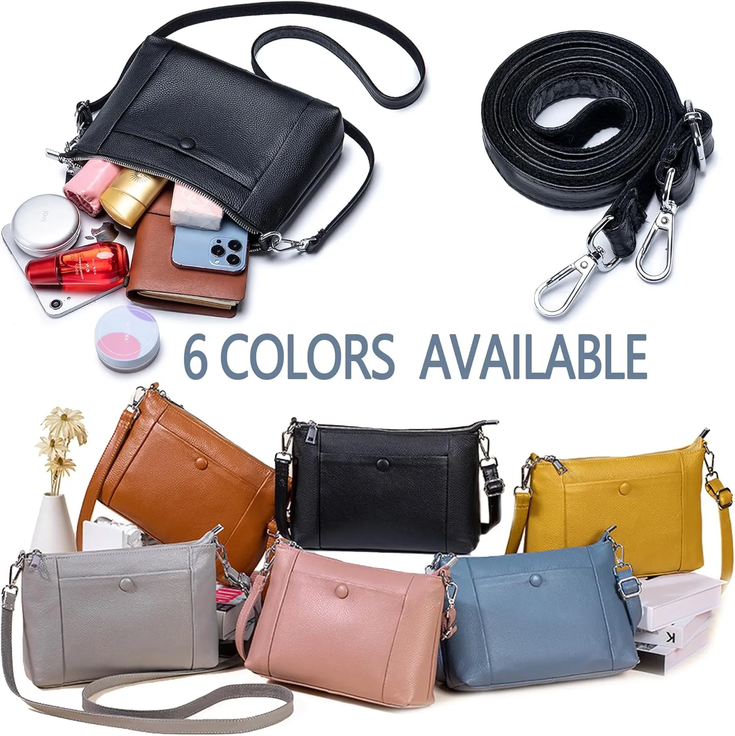 Women's Leather Satchel, Shoulder Bag for Women, Soft Genuine Leather Crossbody Purses with Zipper Closure