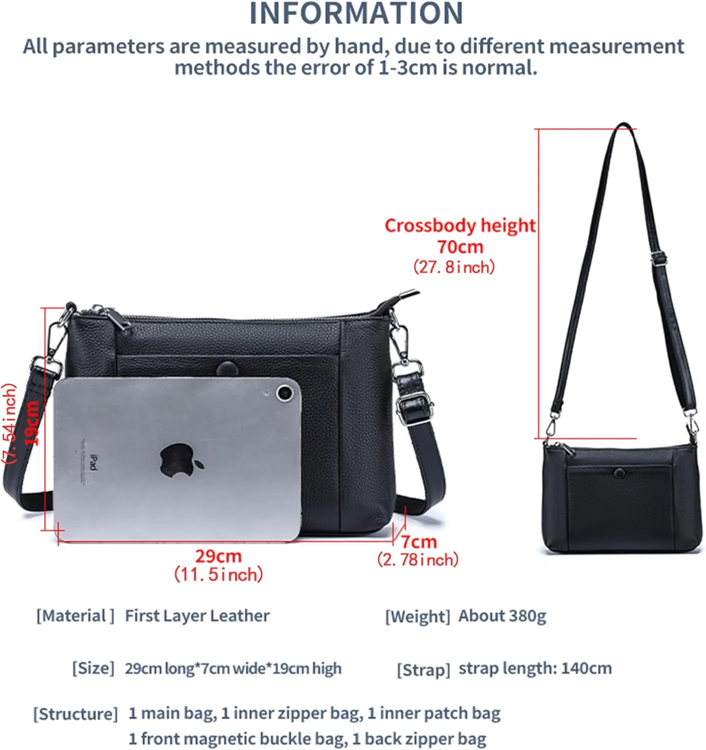 Women's Leather Satchel, Shoulder Bag for Women, Soft Genuine Leather Crossbody Purses with Zipper Closure