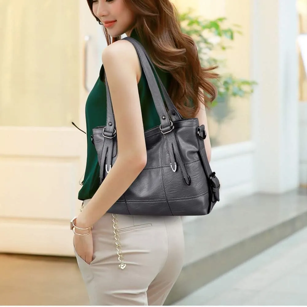 Womens Leather Top Handle Satchel Purse, Tote Handbag Large Capacity Shoulder Bag