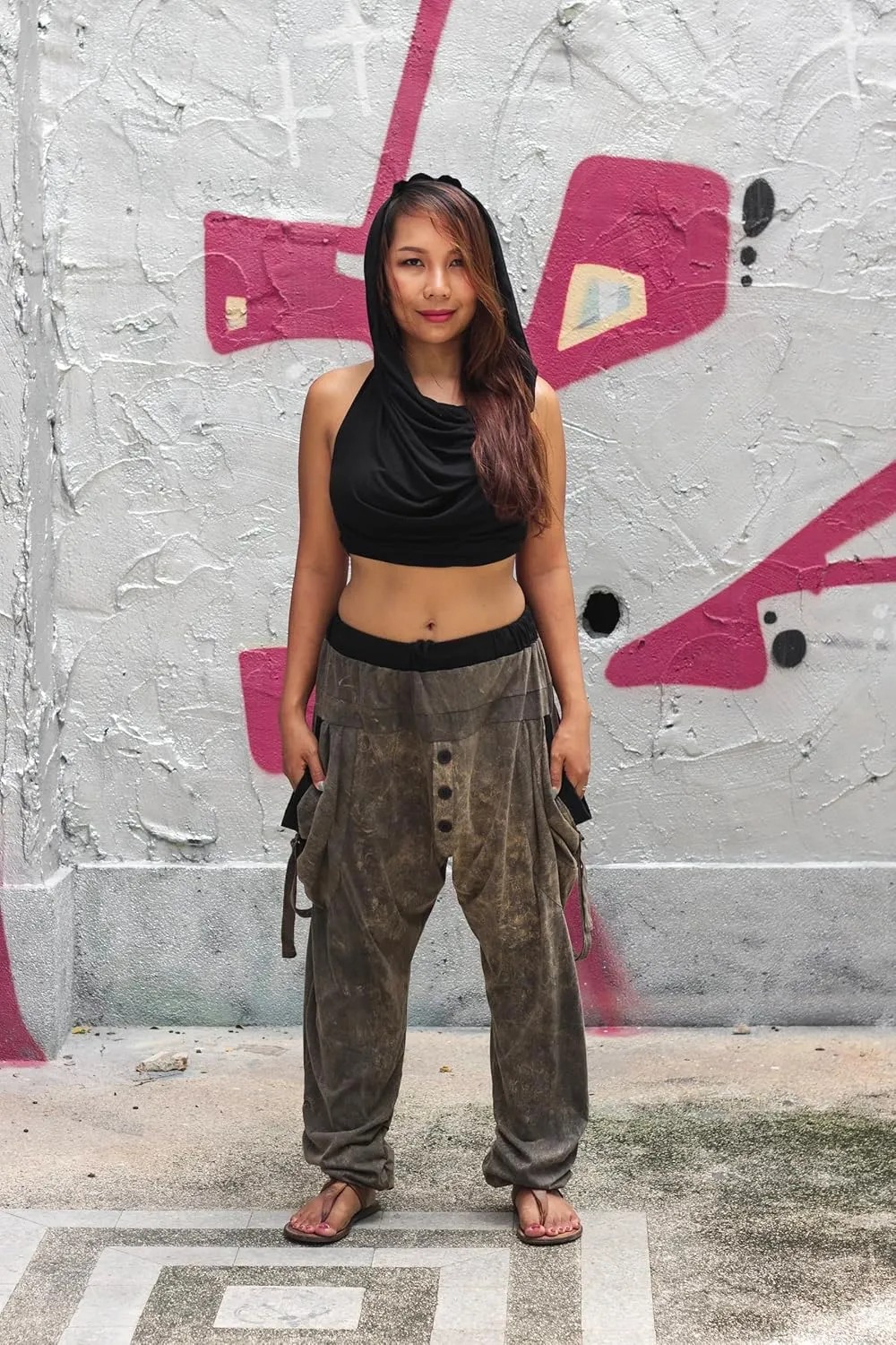 Women's Loose Harem Lounge Pants with Pockets Yoga Cotton Elastic Waist Joggers Baggy Trousers