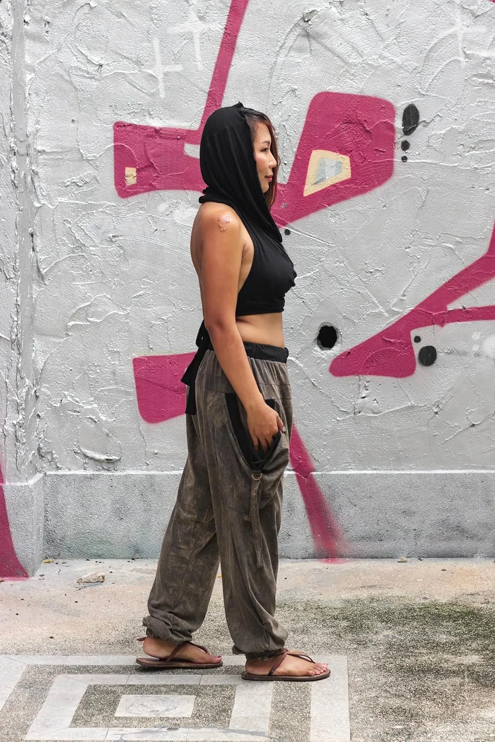 Women's Loose Harem Lounge Pants with Pockets Yoga Cotton Elastic Waist Joggers Baggy Trousers