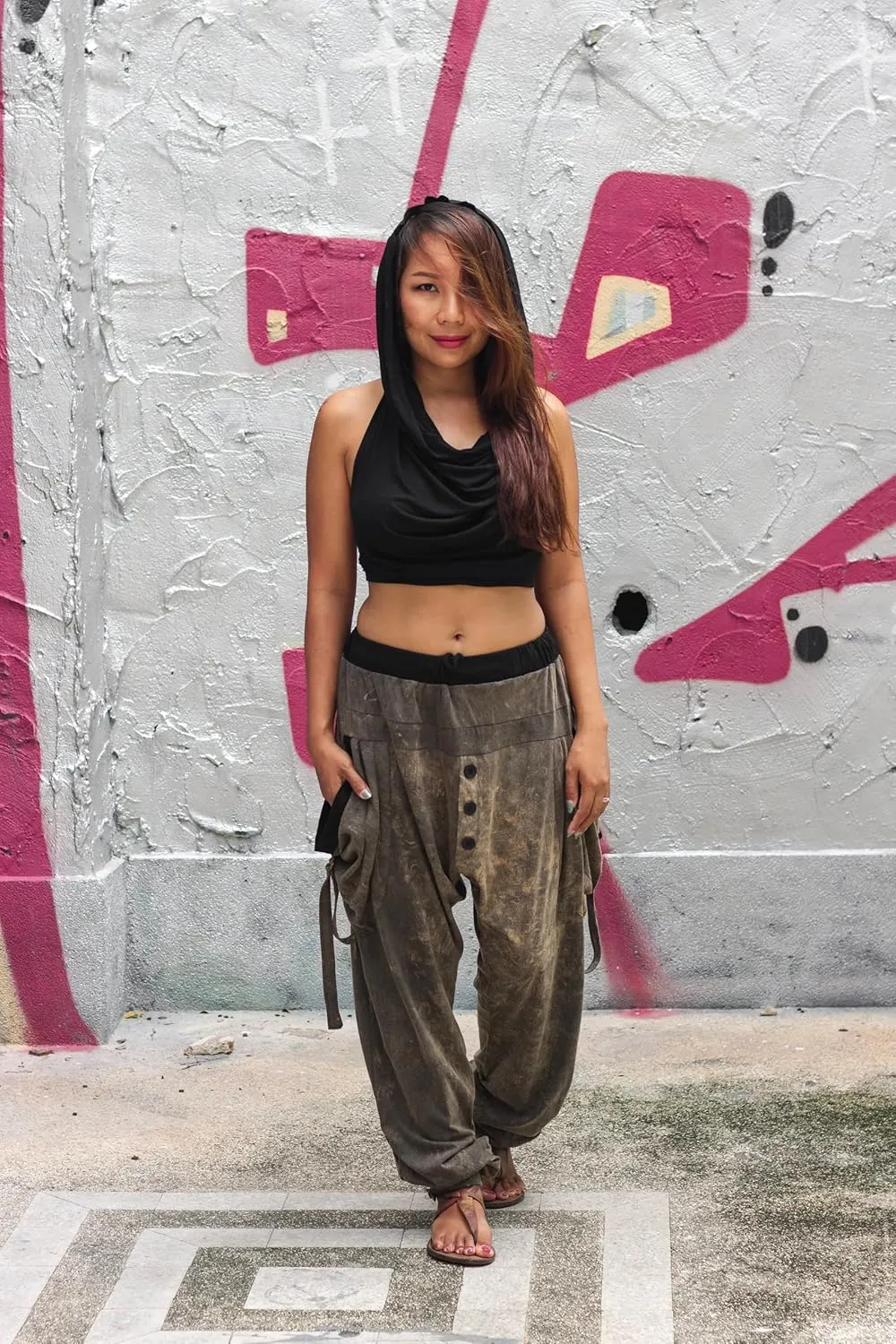 Women's Loose Harem Lounge Pants with Pockets Yoga Cotton Elastic Waist Joggers Baggy Trousers
