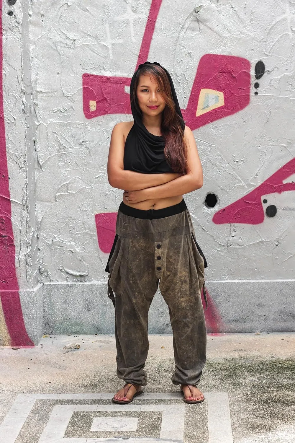 Women's Loose Harem Lounge Pants with Pockets Yoga Cotton Elastic Waist Joggers Baggy Trousers