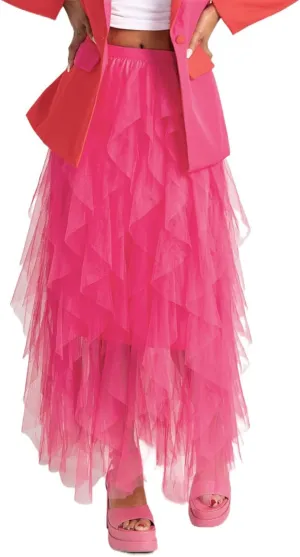Women's Midi Length Skirt 3D Layered Floral Printed Elastic Waist Tulle Midi Skirts