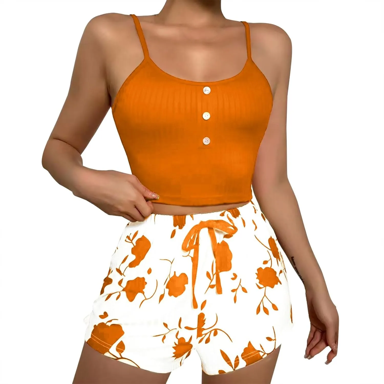 Womens Pajama Sets 2 Piece Soft Tank Top & Cute Print Elastic Waist Shorts Camisole Lounge Set