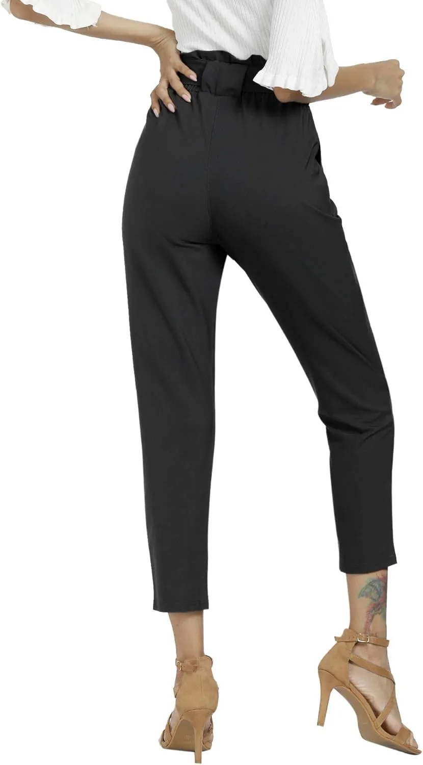 Women's Pants Casual Trouser Paper Bag Pants Elastic Waist Slim Pockets