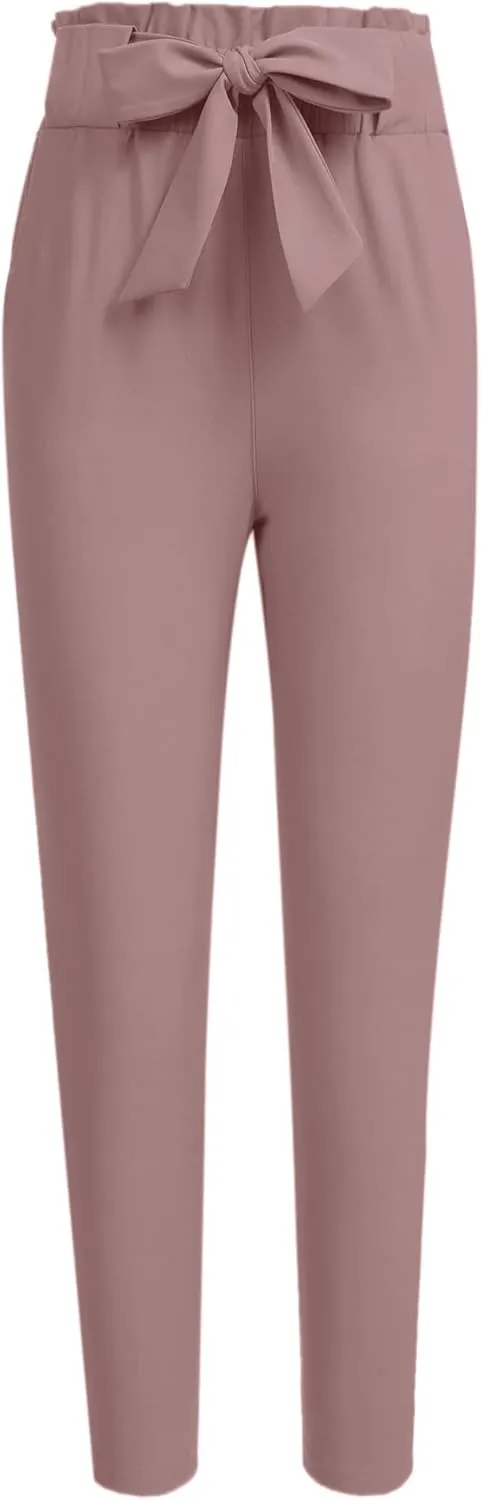 Women's Pants Casual Trouser Paper Bag Pants Elastic Waist Slim Pockets