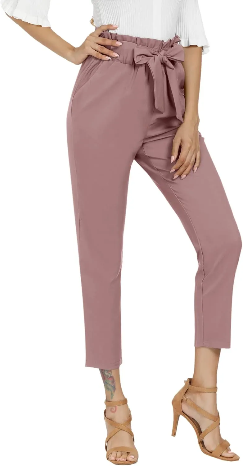 Women's Pants Casual Trouser Paper Bag Pants Elastic Waist Slim Pockets