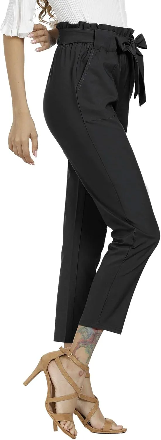 Women's Pants Casual Trouser Paper Bag Pants Elastic Waist Slim Pockets