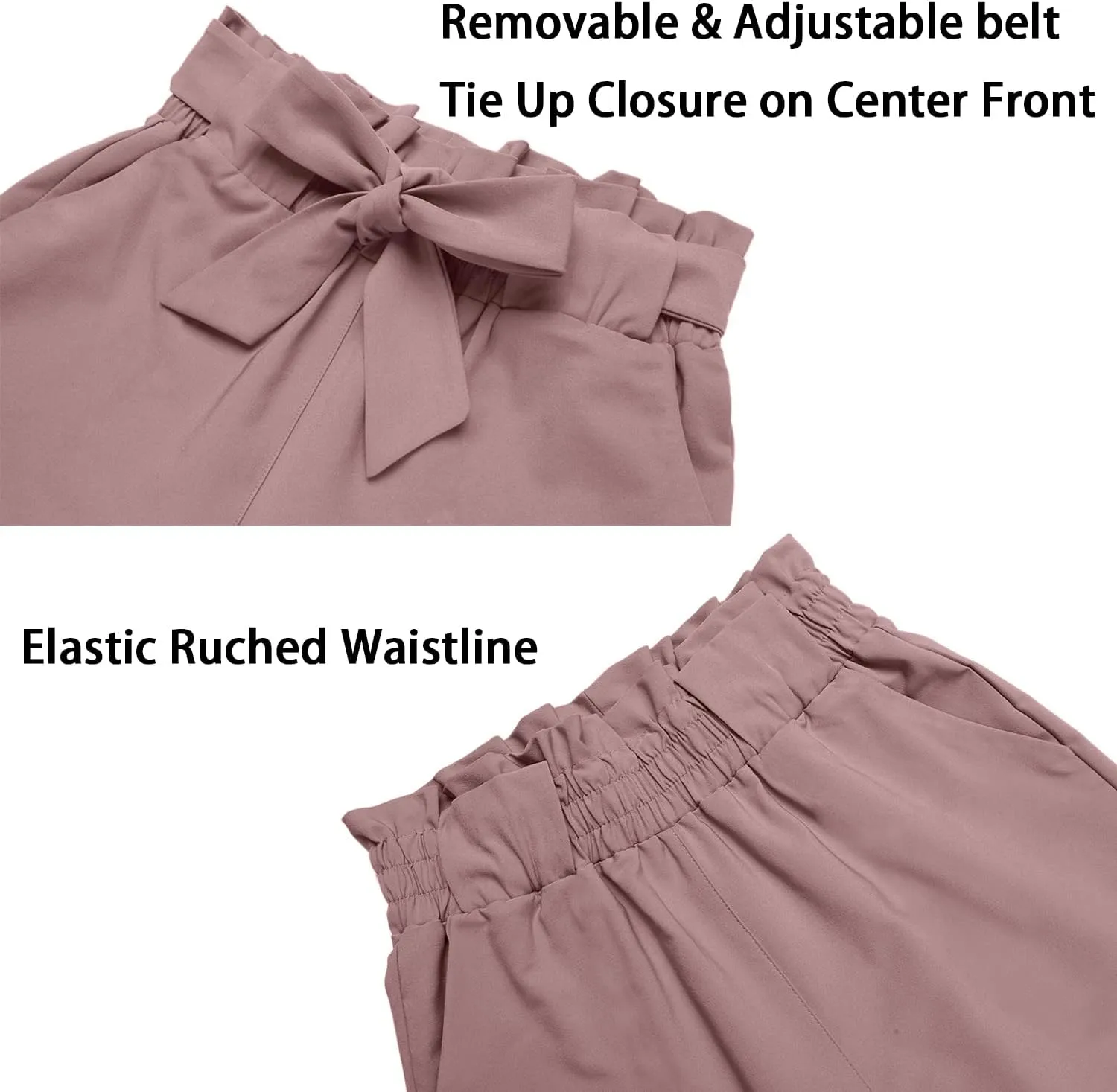 Women's Pants Casual Trouser Paper Bag Pants Elastic Waist Slim Pockets