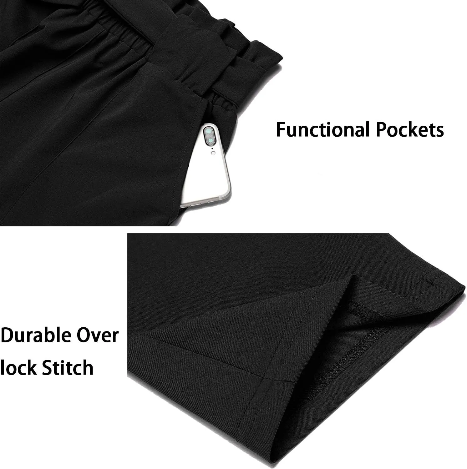 Women's Pants Casual Trouser Paper Bag Pants Elastic Waist Slim Pockets