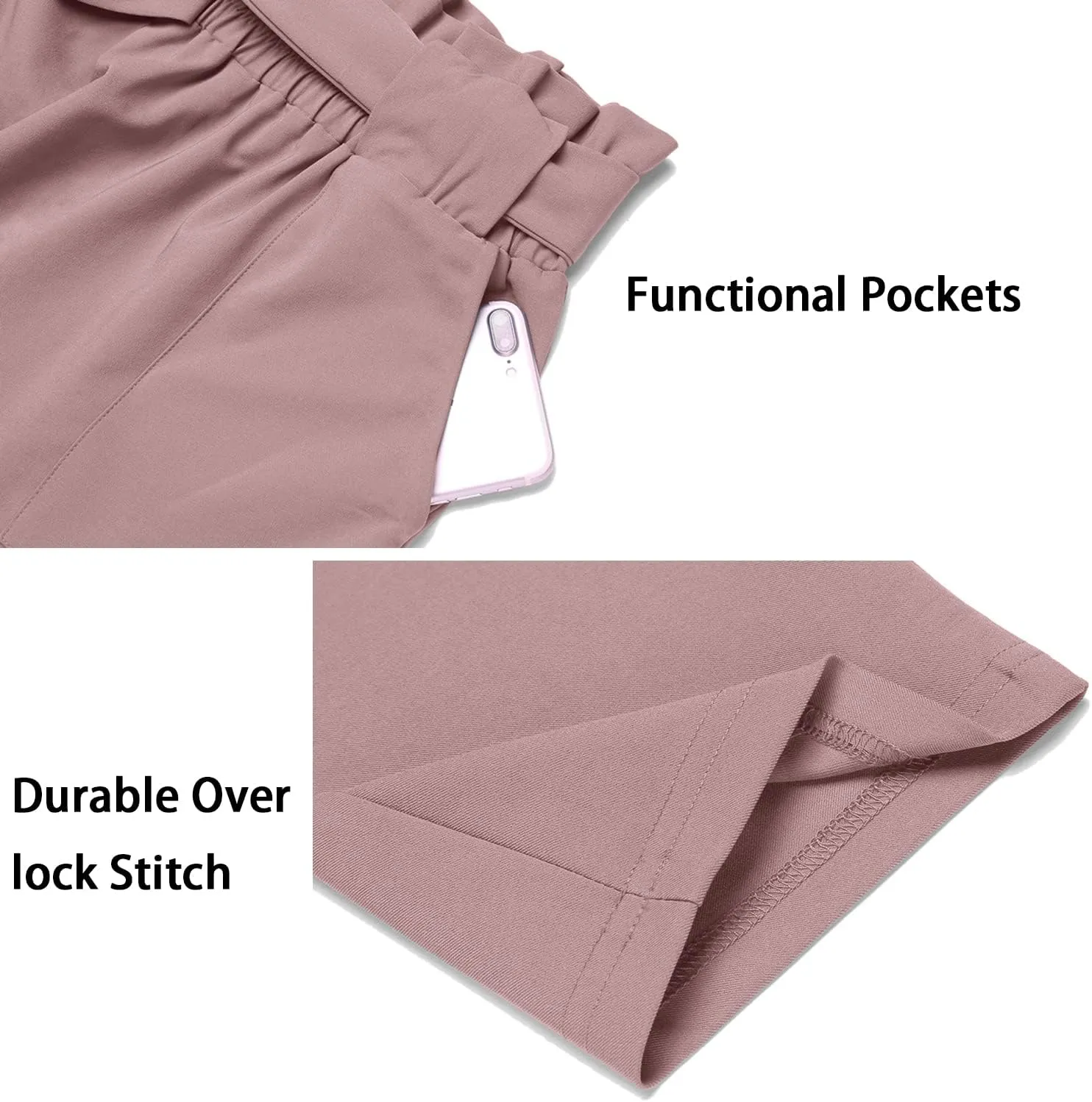 Women's Pants Casual Trouser Paper Bag Pants Elastic Waist Slim Pockets