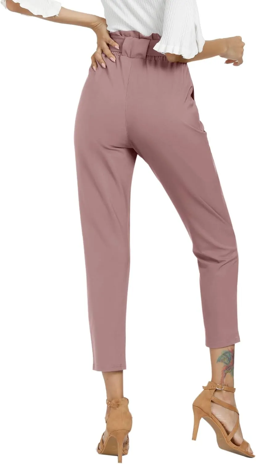 Women's Pants Casual Trouser Paper Bag Pants Elastic Waist Slim Pockets