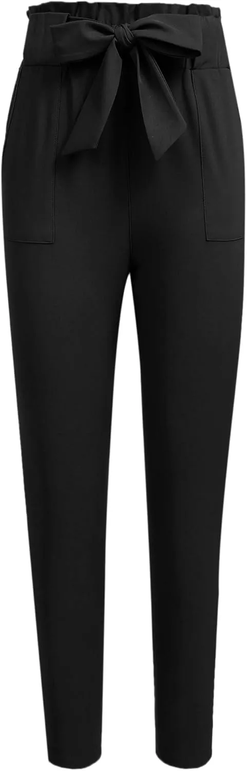 Women's Pants Casual Trouser Paper Bag Pants Elastic Waist Slim Pockets