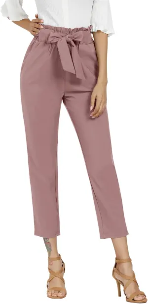 Women's Pants Casual Trouser Paper Bag Pants Elastic Waist Slim Pockets