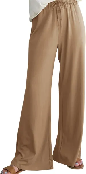 Women's Pants Plus Size Loose Waist Drawstring Wide Leg Lounge Pants Casual Fashion Summer Bell Bottoms Flare Palazzo Pants