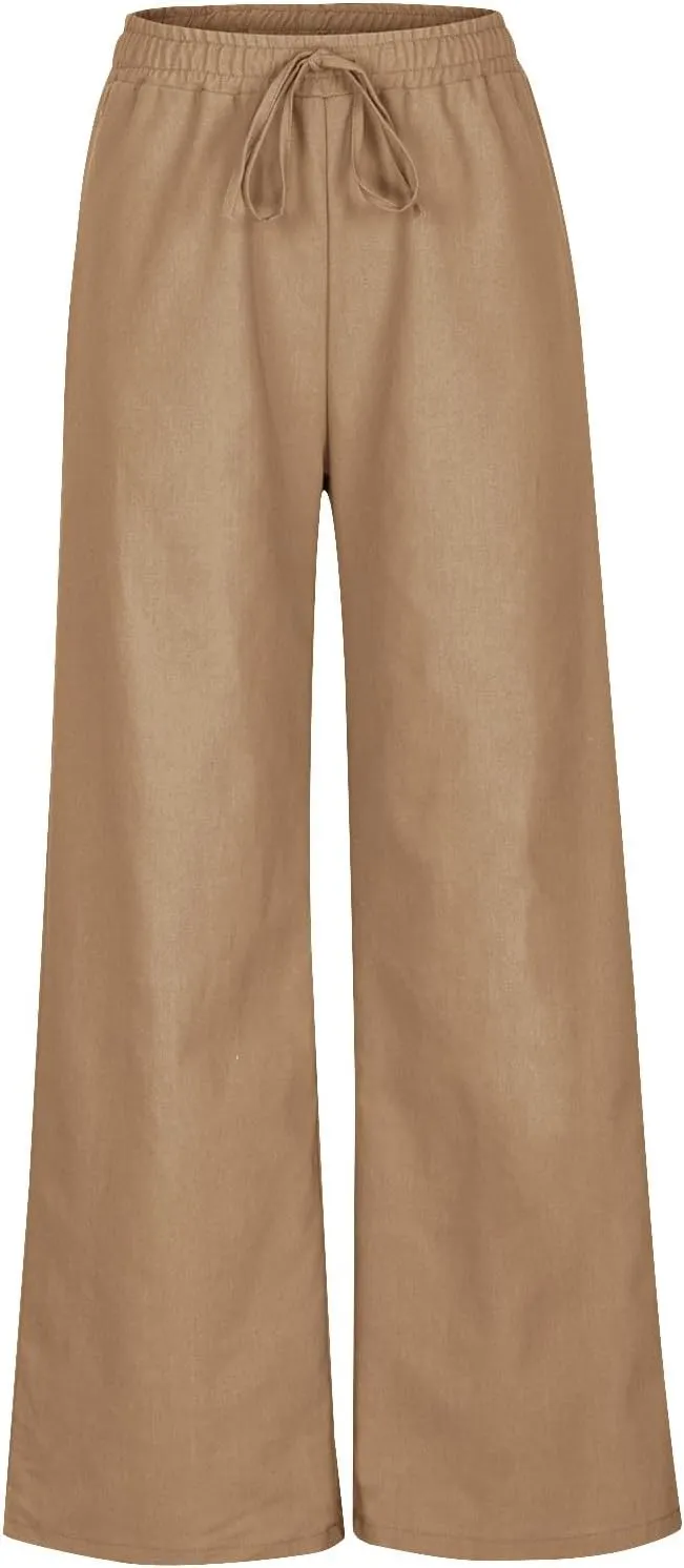 Women's Pants Plus Size Loose Waist Drawstring Wide Leg Lounge Pants Casual Fashion Summer Bell Bottoms Flare Palazzo Pants