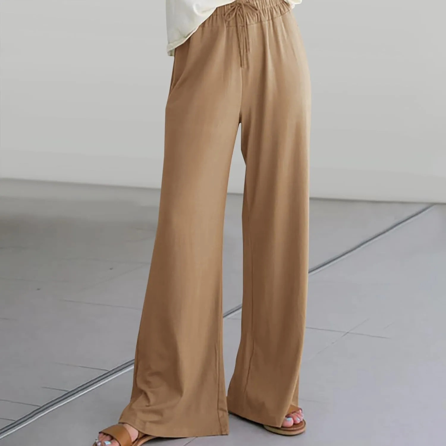 Women's Pants Plus Size Loose Waist Drawstring Wide Leg Lounge Pants Casual Fashion Summer Bell Bottoms Flare Palazzo Pants