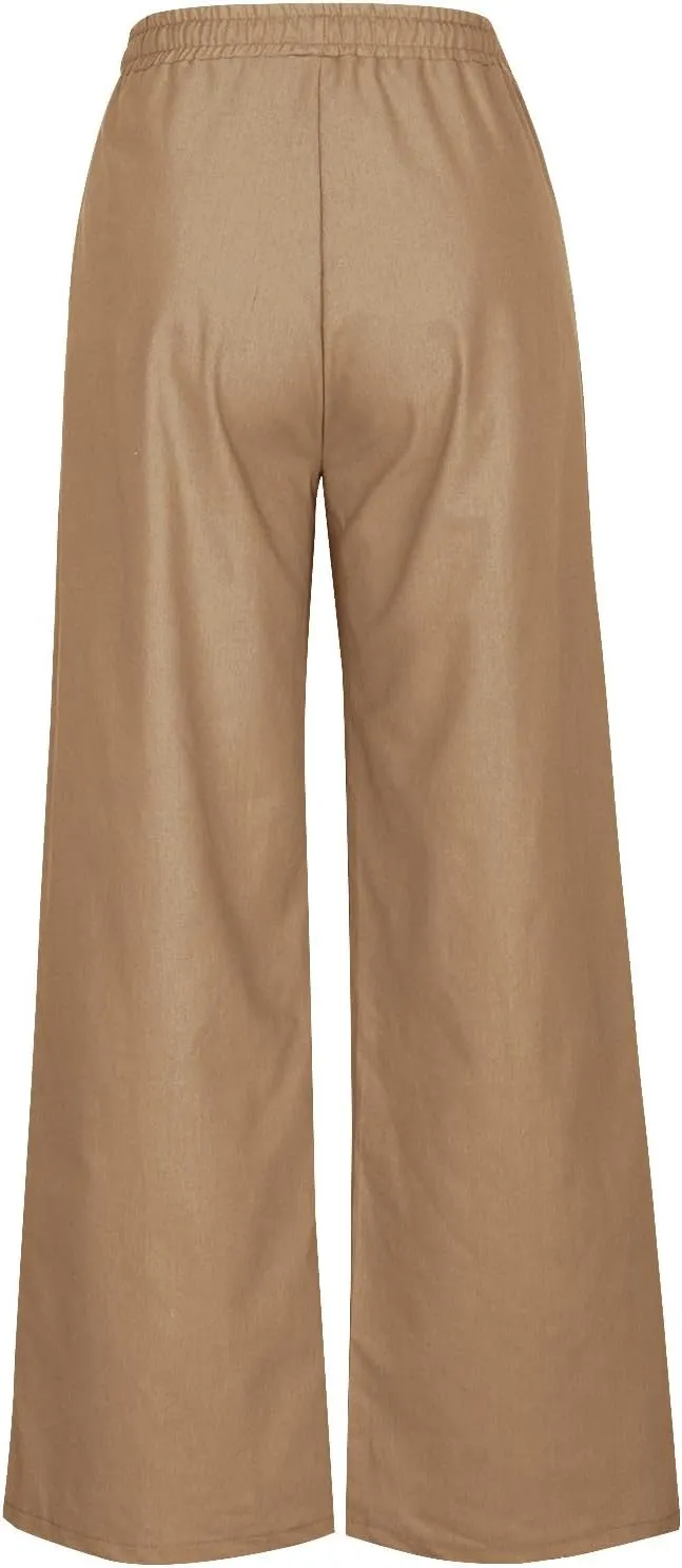 Women's Pants Plus Size Loose Waist Drawstring Wide Leg Lounge Pants Casual Fashion Summer Bell Bottoms Flare Palazzo Pants