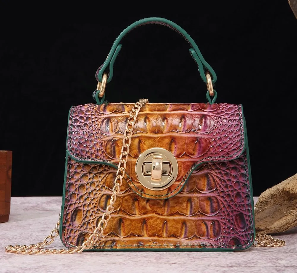 Womens PU Leather Crossbody Shoulder Bags Designer Crocodile Purse Small Totes Satchel Vintage Handbag Evening Clutch