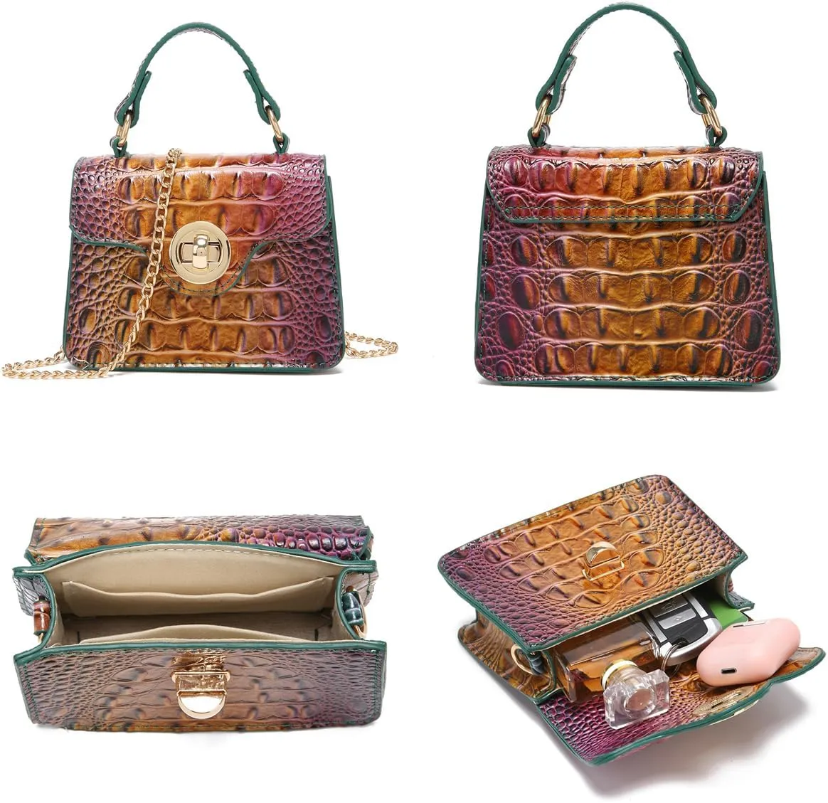 Womens PU Leather Crossbody Shoulder Bags Designer Crocodile Purse Small Totes Satchel Vintage Handbag Evening Clutch