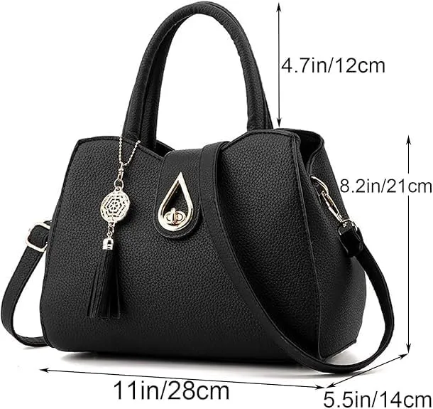 Womens Purses and Handbags Shoulder Bag Tote Tassel Crossbody Top Handle Satchel Bags with Lock Fringe Pendant