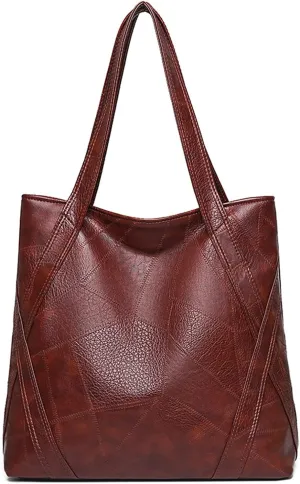 Women's Shoulder Bags Retro Soft Pu Leather Bag，Washed Soft Leather Handbags, Large-Capacity Soft Leather Portable Messenger Shoulder Bag(Brown)