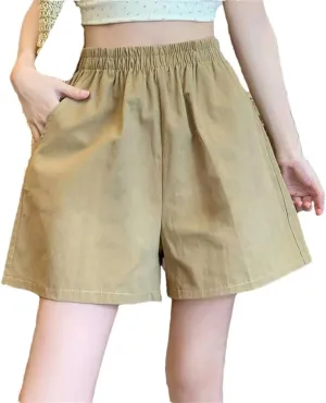 Women's Simple Elastic Waist Shorts Solid Color Loose Cotton Jogging Casual Pants