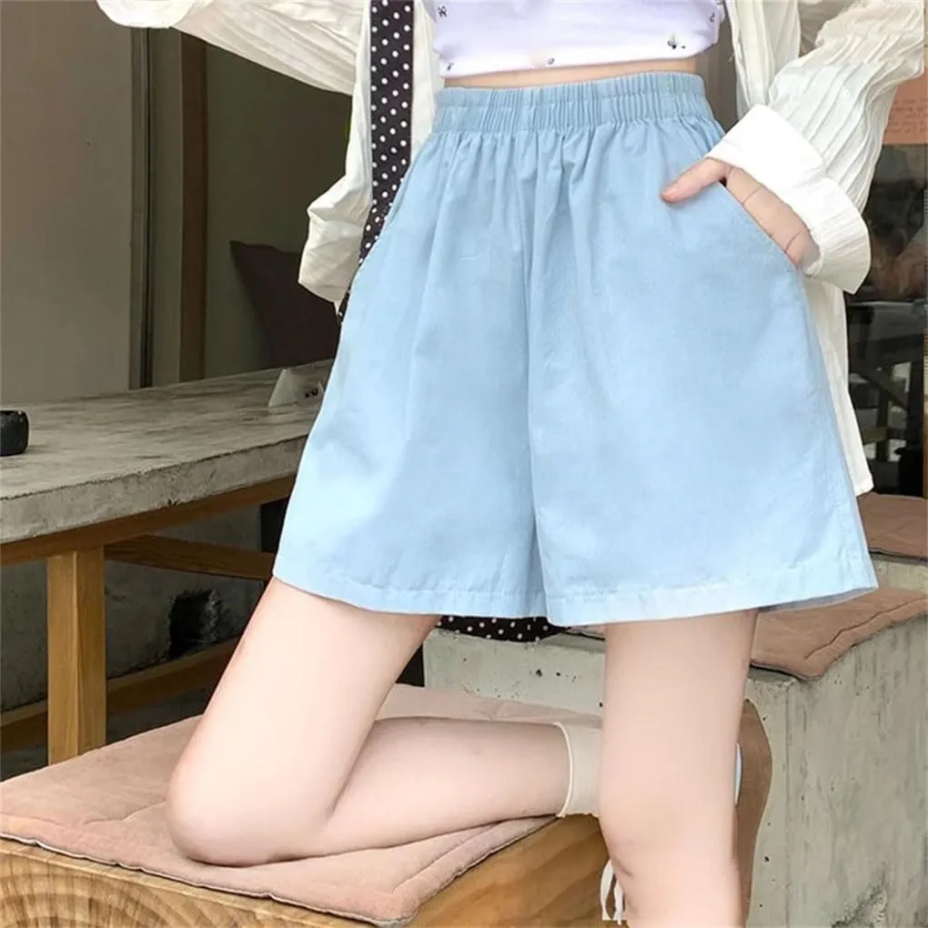 Women's Simple Elastic Waist Shorts Solid Color Loose Cotton Jogging Casual Pants