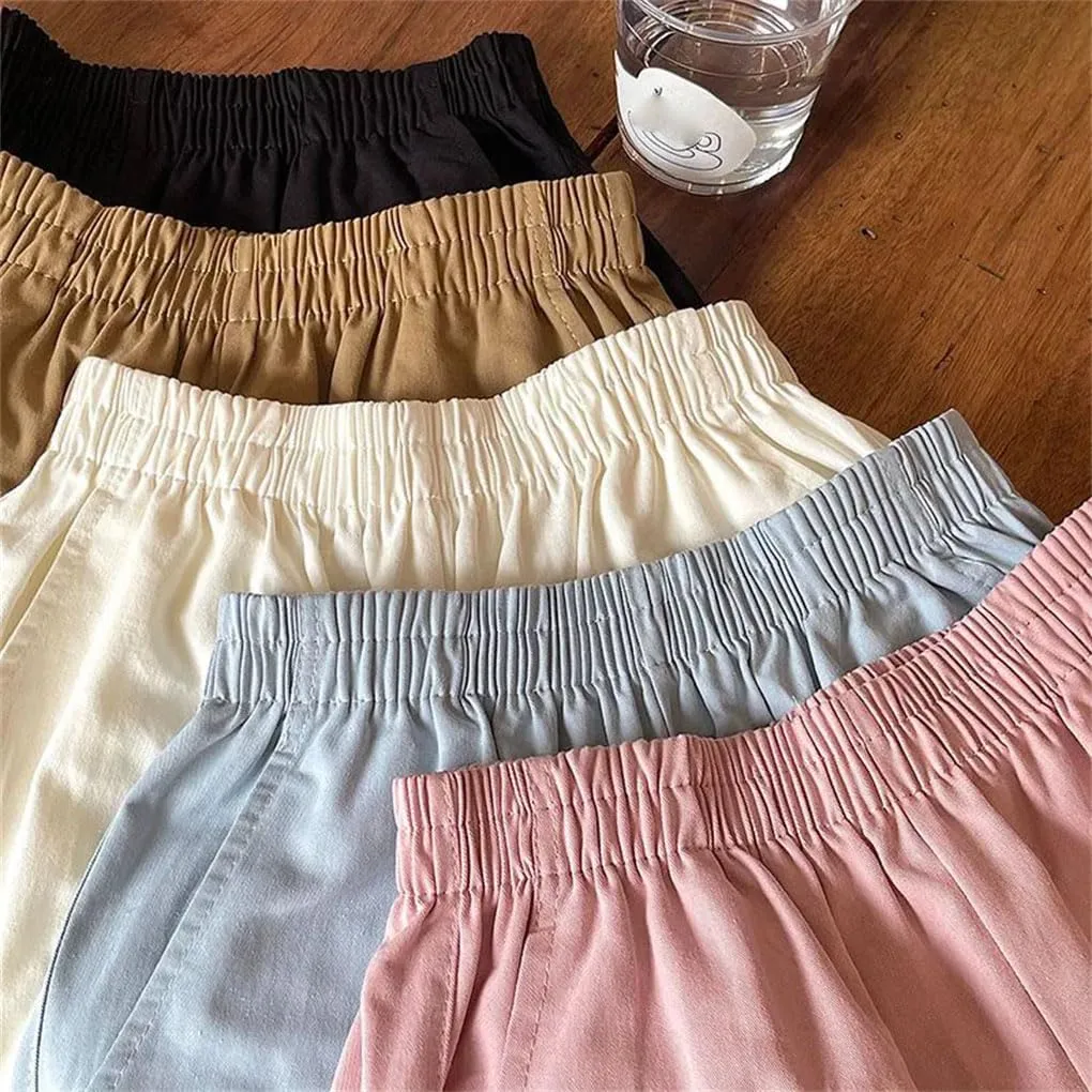Women's Simple Elastic Waist Shorts Solid Color Loose Cotton Jogging Casual Pants