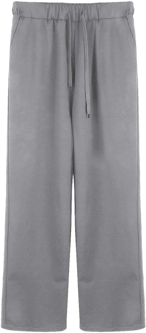 Women's Skin-Friendly Elastic High Waisted Drawstring Wide Leg Fray Hem Sweatpants