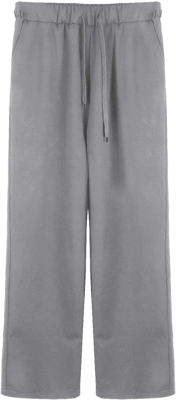 Women's Skin-Friendly Elastic High Waisted Drawstring Wide Leg Fray Hem Sweatpants