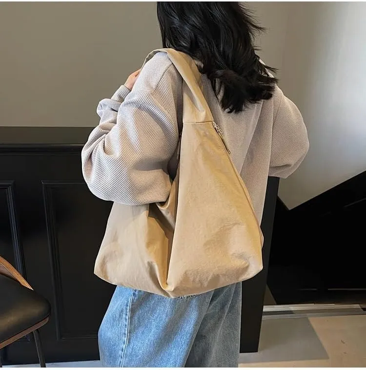Women's Slouchy Crescent Hobo Bag Small Nylon Draped Tote Shoulder Dumpling Moon Bag Work Travel Handbags